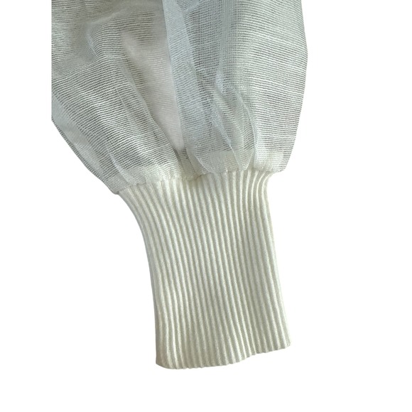 Anthropologie Dolan Sheer Puff Sleeve Ribbed Top Sweater Organza Ivory White‎ S - Picture 9 of 15